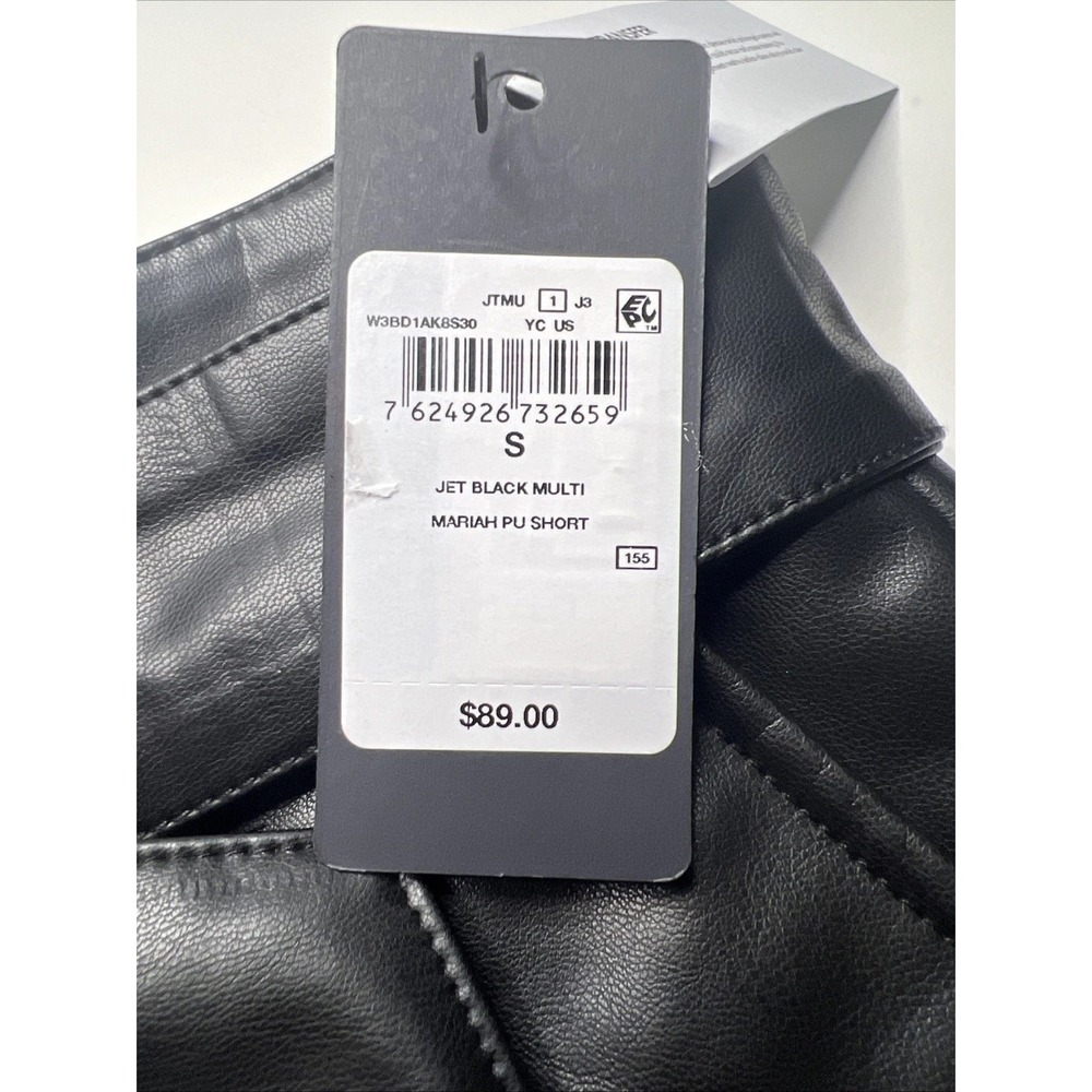 GUESS Mariah PU Leather Shorts Jet Black High Waist Pleated Paper Bag Waist - Picture 4 of 6